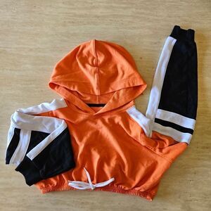 Weissman NWOT child medium dance costume crop top hip hop orange black white